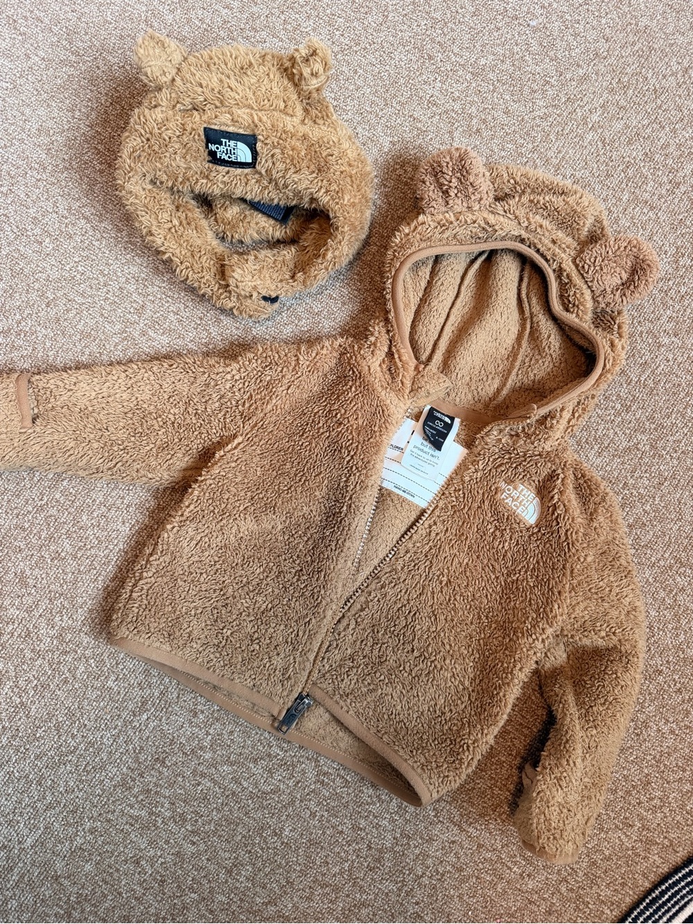 The North Face Toddler Plush Bear Hoodie and Hat - Tan